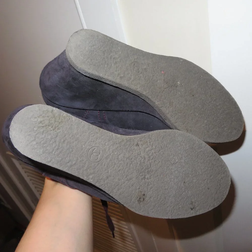 CHANEL Blueberry Blue Suede Wedge Boots 38.5